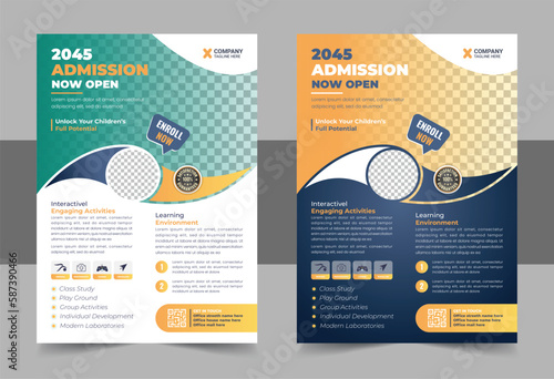 Kids back to school education admission flyer poster template, Creative and modern online school kids education admission flyer poster layout , book cover, leaflet, poster design template