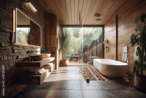 Spacious earthy bathroom design  Generative AI