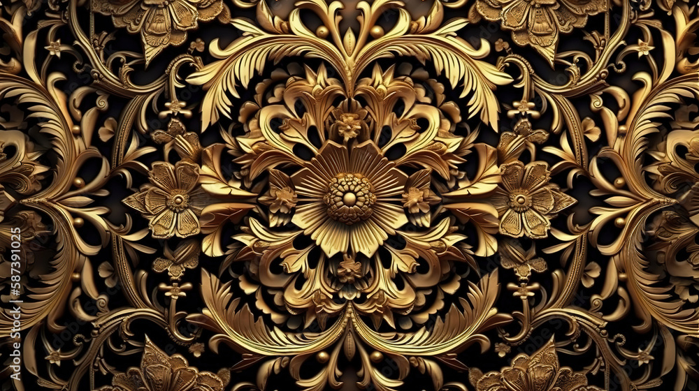 Arabic gold vintage pattern. 3d illustration. Generative Ai
