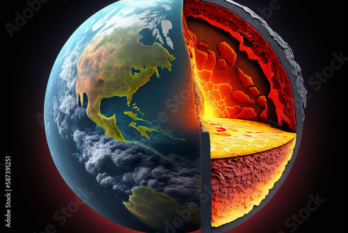 planet Earth in cross-section a large red-hot Generative AI