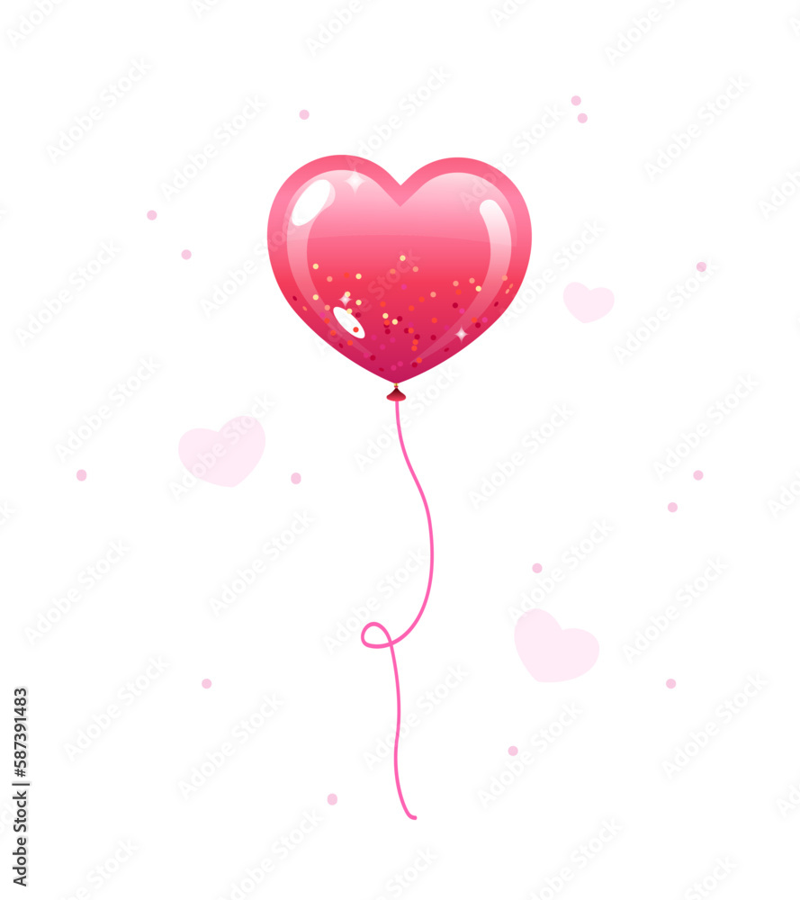 Pink balloon in form of a heart with golden sparkles