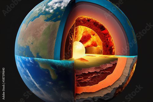 planet Earth in cross-section a large red-hot Generative AI