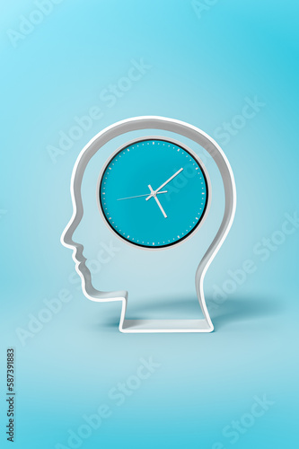 Human head with clock brain