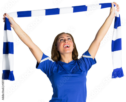 Obraz na plátne Pretty football fan waving scarf