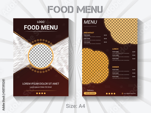 A4 size brifold brochure new year food menu template. modern vector restaurant menu design layout.