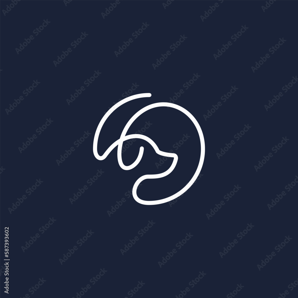 Dog head logo design in circle line Dog head logo design in circle line