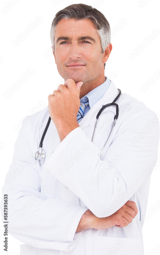 Doctor thinking with hand on chin Doctor thinking with hand on chin