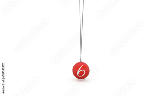 Digital composite image of red newtons cradle with number 6