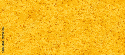 Vector yellow carpet background. Biscuit tasty surface. Abstract yellow grainy wall texture. Plaster design close up. Sponge realistic 3d pattern. Food detailed surface
