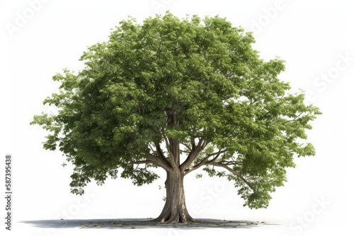 large green tree with leaves on a white background. Generative AI