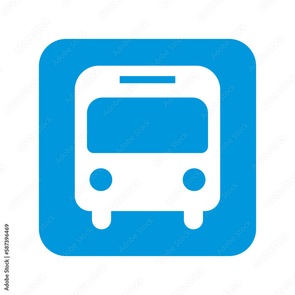 Blue bus stop icon. Boarding position. Vector. - obrazy, fototapety, plakaty 