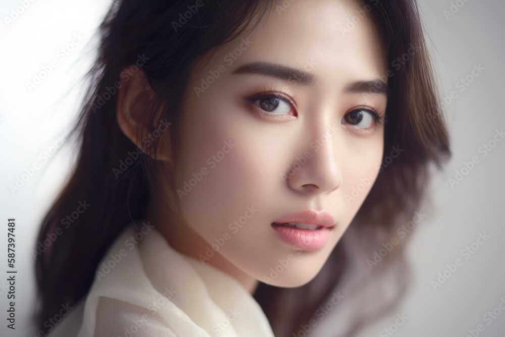 Beautiful young Asian woman with clean fresh skin isolated on white background, Face care, Facial treatment, Cosmetology, beauty and spa, Asian women portrait generative ai Beautiful young Asian woman with clean fresh skin isolated on white background, Face care, Facial treatment, Cosmetology, beauty and spa, Asian women portrait generative ai