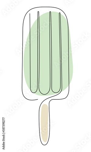 A green ice cream drawing by one continuous line isolated vector