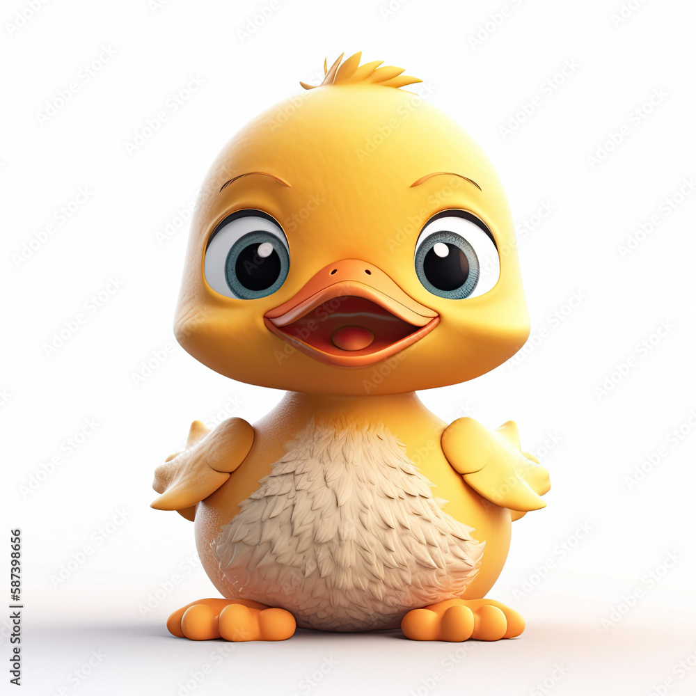 A happy 3D duck character sitting on a white background. Ai generated illustration. A happy 3D duck character sitting on a white background. Ai generated illustration.