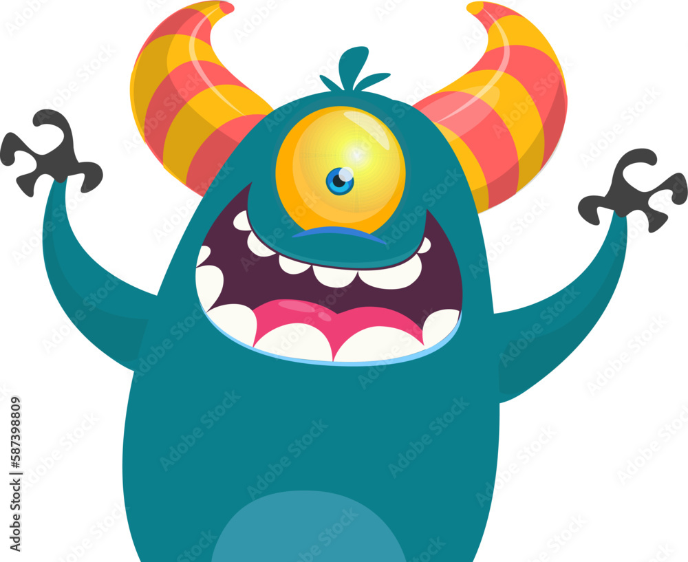 Funny cartoon monster character. Illustration of cute and happy alien. Halloween vector design isolated Funny cartoon monster character. Illustration of cute and happy alien. Halloween vector design isolated