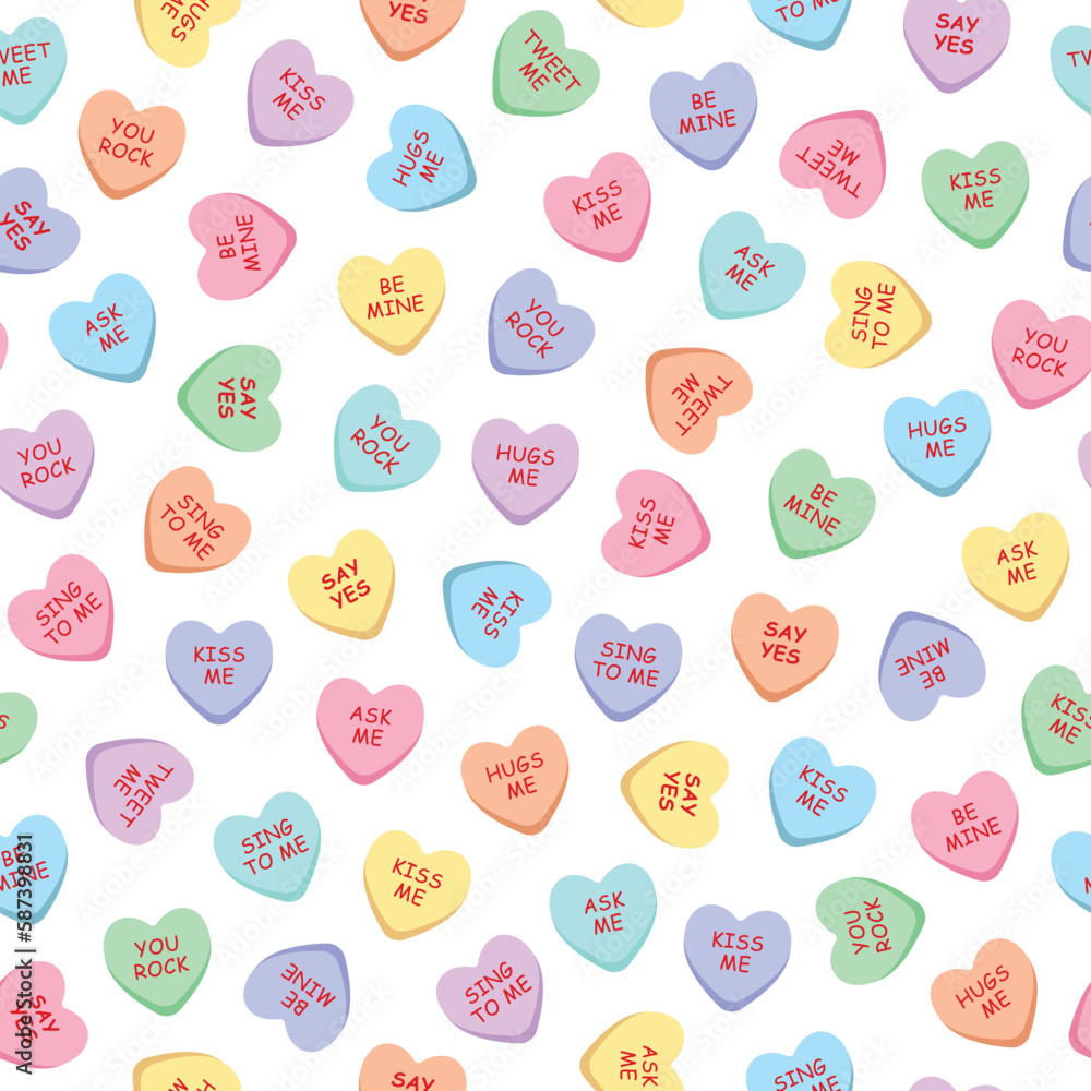 Sweet heart candy seamless pattern. Sweetheart candies for valentines day