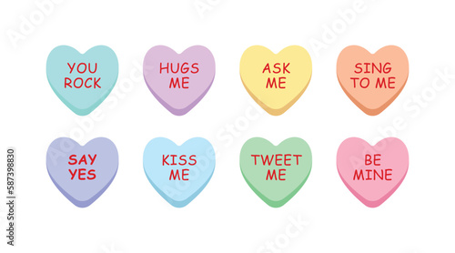 Set of sweet heart candy isolated on white background. Sweetheart candies for valentines day