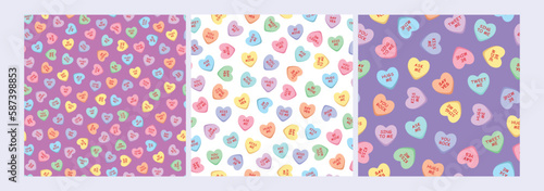 Set of sweet heart candy seamless pattern. Sweetheart candies for valentines day