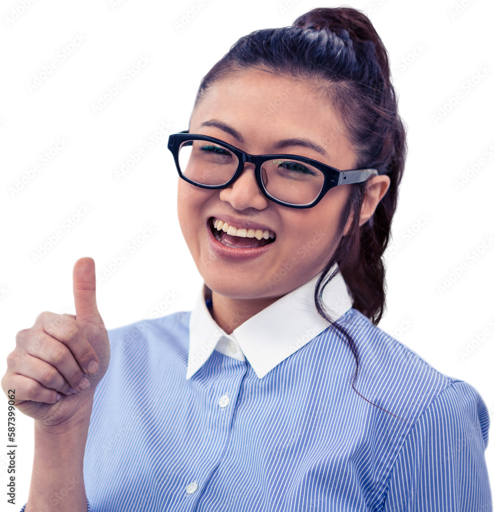 Smiling Asian businesswoman showing thumb up Smiling Asian businesswoman showing thumb up