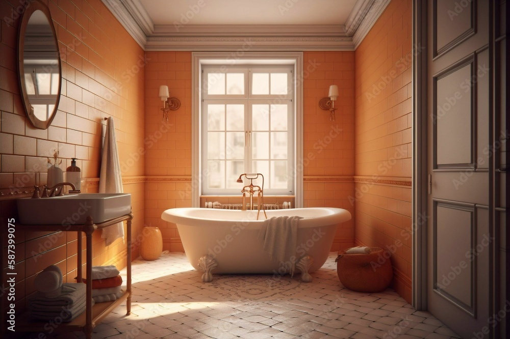 3d render of a bathroom created with Generative AI technology. 3d render of a bathroom created with Generative AI technology.