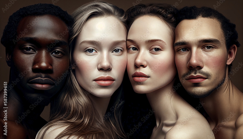 Four friends, one powerful message: a beautiful portrait of four friends, representing the importance of diversity, acceptance, and unity in a world that often tries to divide us. Ai generated.