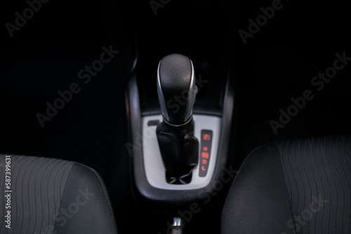 Bilde på lerret Top view of automatic transmission gear lever in car
