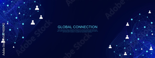 Global network connection. Dots and lines connection with people icons for international business networking background concept.