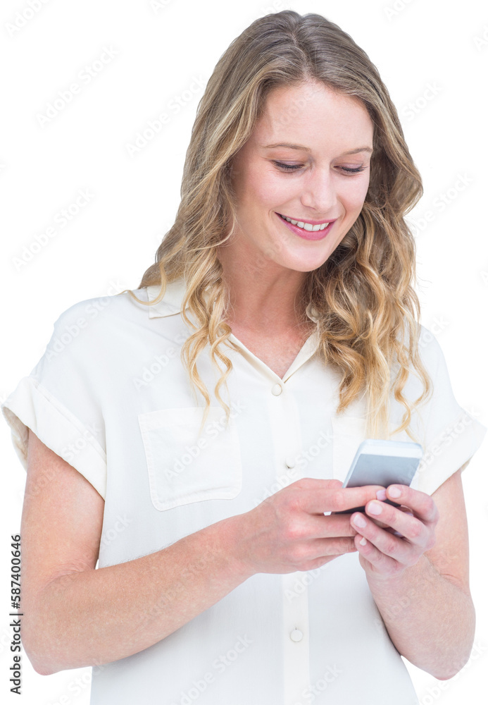 Smiling woman using smartphone Smiling woman using smartphone