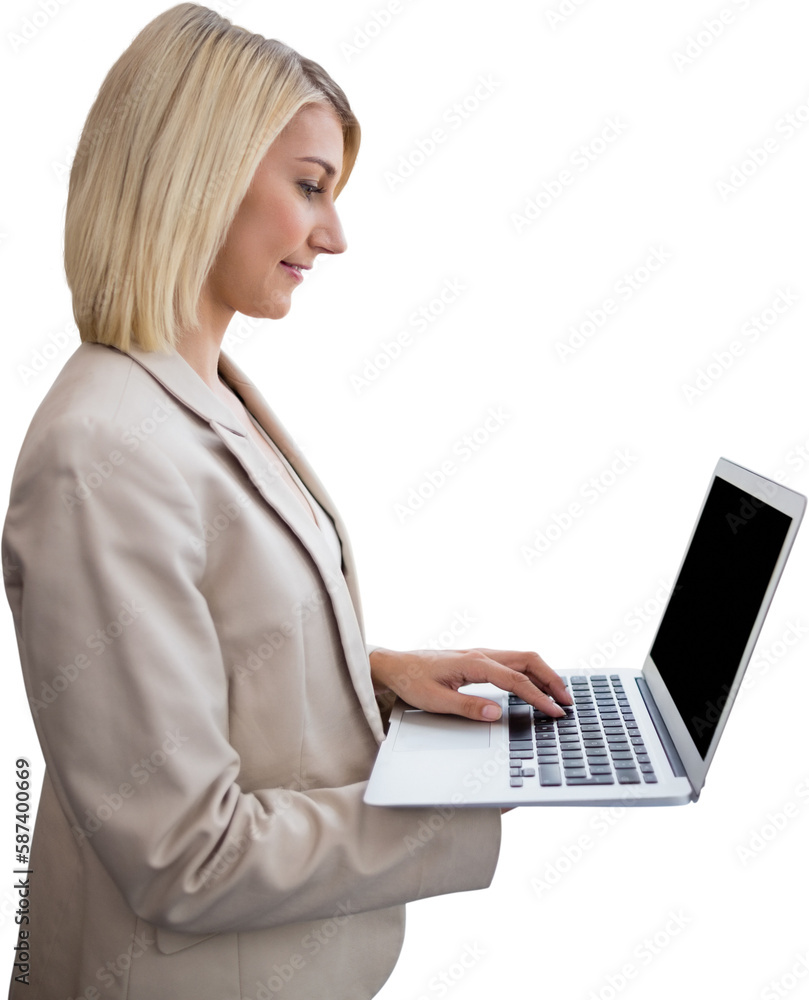 Side view of businesswoman using laptop Side view of businesswoman using laptop