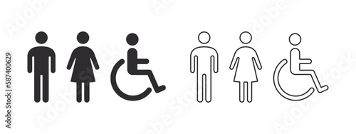 Restroom icons. Toilet icons. Restroom for people with physical disabilities. Vector scalable graphics