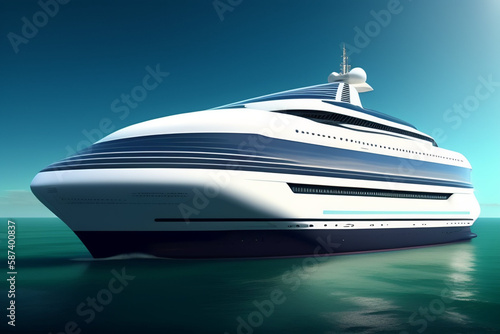 Realistic View of a Luxury Cruise Liner at Sea. Generative AI © Artbi