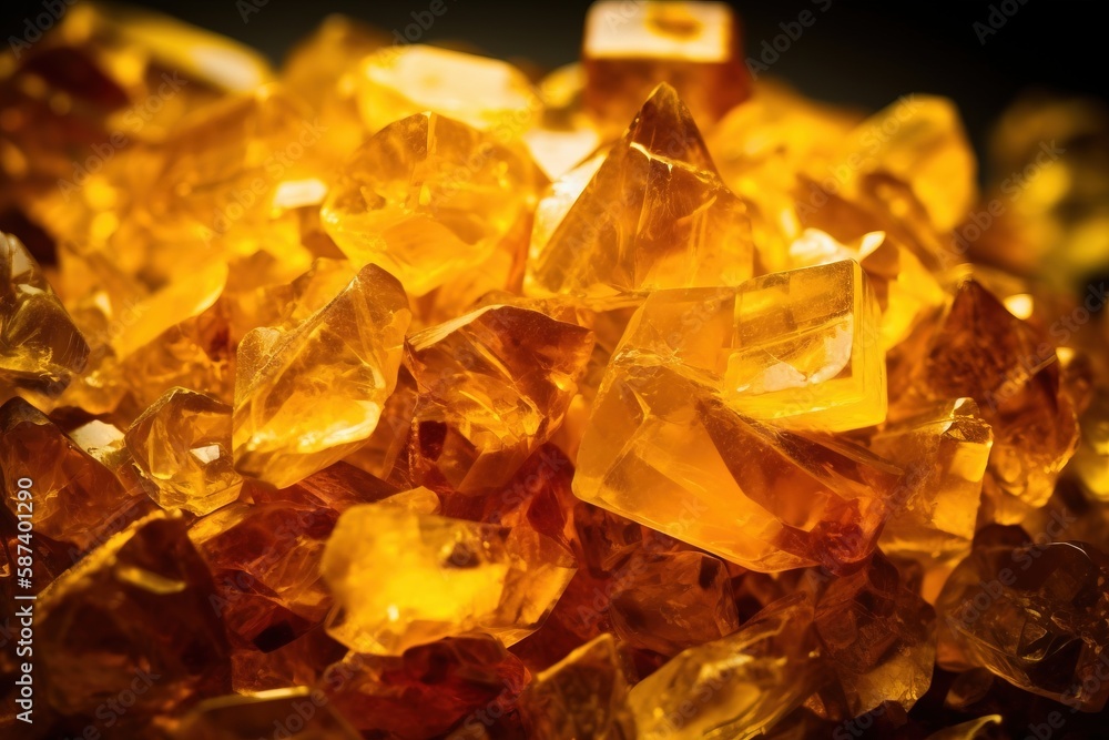 a pile of yellow crystals sitting on top of a black table top next to a black background with a white square in the middle of the picture. generative ai a pile of yellow crystals sitting on top of a black table top next to a black background with a white square in the middle of the picture. generative ai