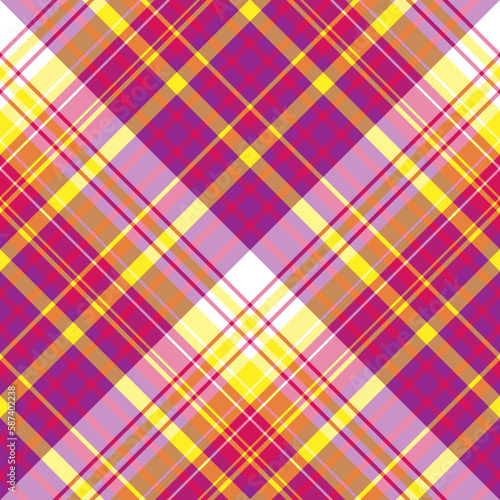 Seamless pattern in unusual yellow, bright pink, purple and white colors for plaid, fabric, textile, clothes, tablecloth and other things. Vector image. 2