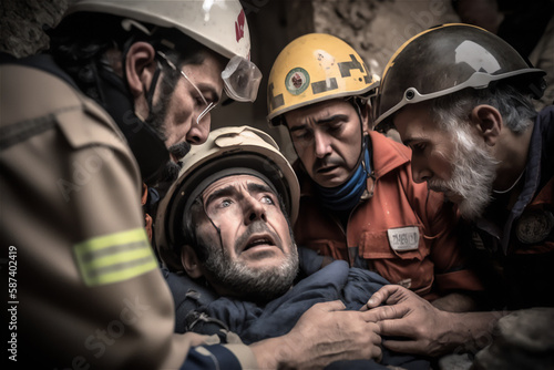 rescuers clear rubble Türkiye. generativ ai photo