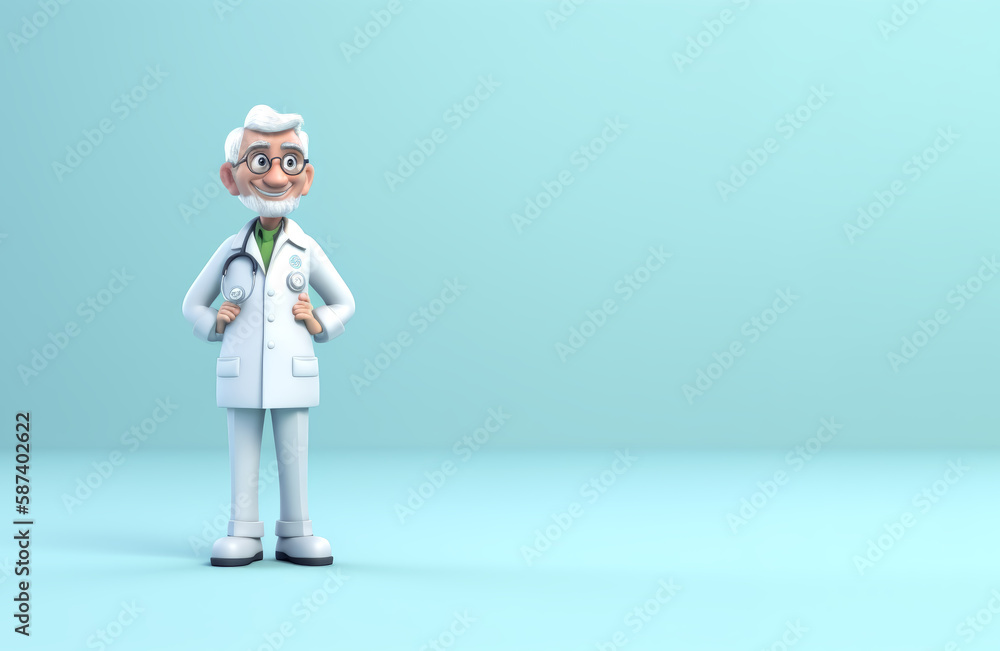 MEDICO, PELO Y BARBA BLANCA. ILUSTRACION. IA GENERATIVA. HORIZONTAL. COLOR MEDICO, PELO Y BARBA BLANCA. ILUSTRACION. IA GENERATIVA. HORIZONTAL. COLOR