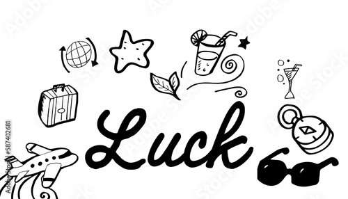 Luck text surrounded by various colorful vector icons