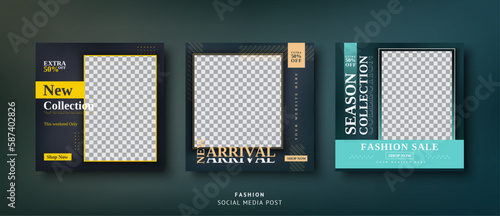 Minimalist fashion sale social media post template set
