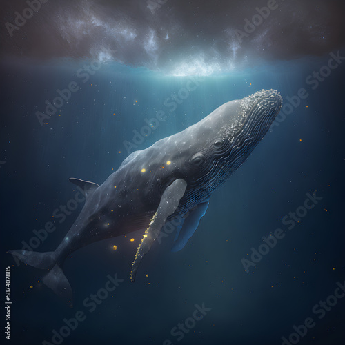 A whale swim in night ocean generative ai