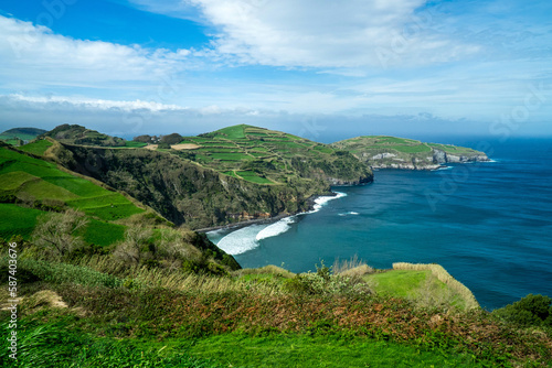 Green cliffs of Sao Miguel island  Azores  Portugal.
