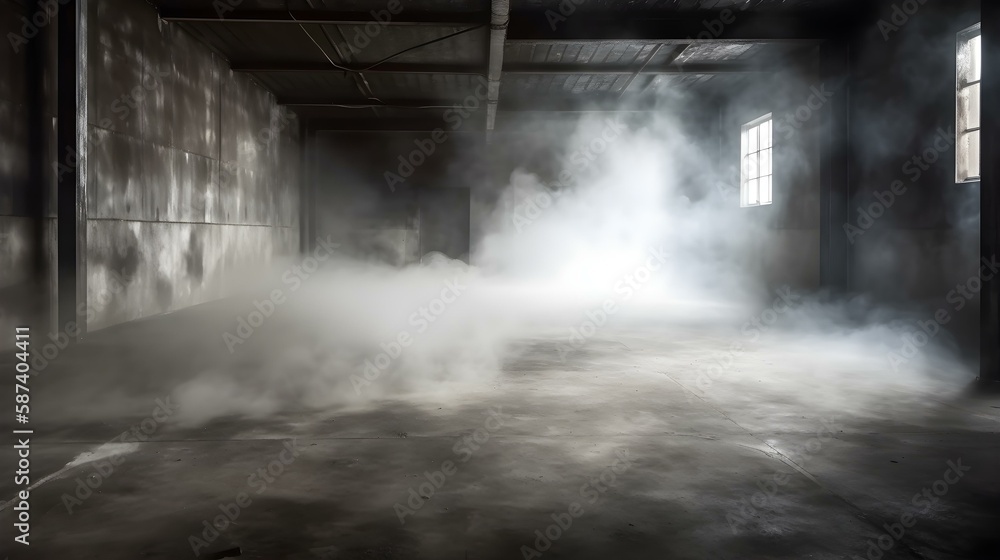 Empty Concrete Room with Smoke or Steam on the Floor Empty Concrete Room with Smoke or Steam on the Floor