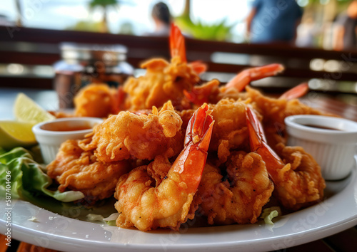 fried shrimp at beach restaurant Generative AI 