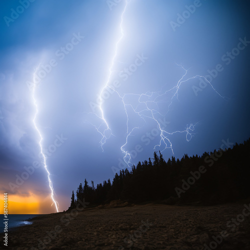 Beautiful thunderstorm landscape, in a nature background with lightnings
