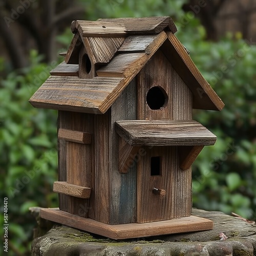 Billede på lærred Rustic wooden birdhouse in natural setting