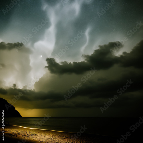 Beautiful night sky landscape, in a nature background with intense clouds