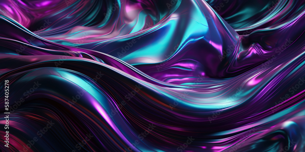 3d rendering, abstract ultraviolet background, holographic foil, iridescent texture, fashion fabric, liquid gasoline surface, waves, metallic reflection, esoteric aura. For creative projects 3d rendering, abstract ultraviolet background, holographic foil, iridescent texture, fashion fabric, liquid gasoline surface, waves, metallic reflection, esoteric aura. For creative projects