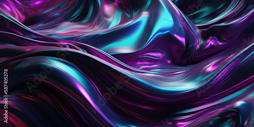 3d rendering  abstract ultraviolet background  holographic foil  iridescent texture  fashion fabric  liquid gasoline surface  waves  metallic reflection  esoteric aura. For creative projects