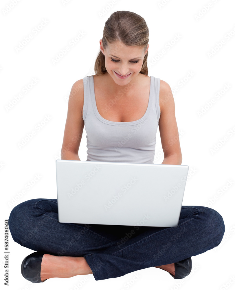 Cross-legged woman using a laptop Cross-legged woman using a laptop