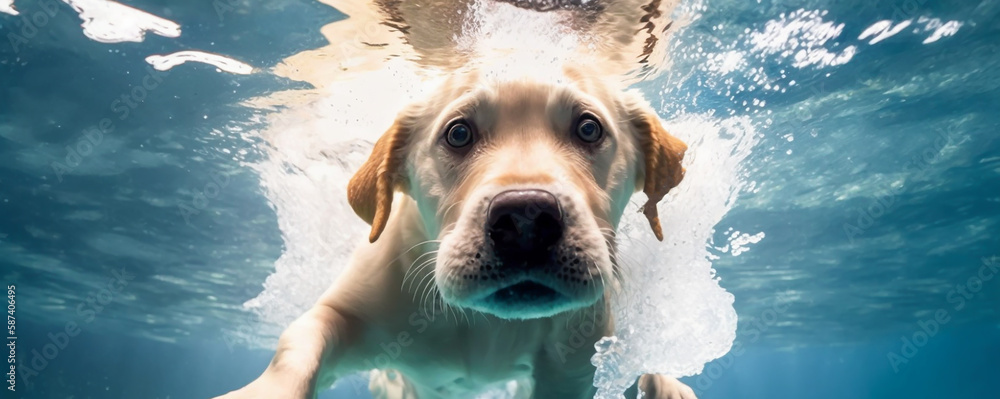 ภาพประกอบสต็อก Funny underwater picture of puppies in swimming pool ...