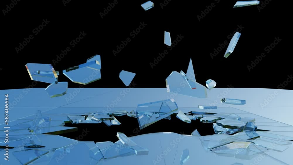 Cricket Ball Breaking Glass, shattered glasses flying on air. 4K Slow