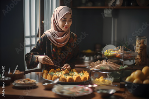 Arab woman in kitchen preparing food for dinner  Ramadan  Generative AI 1